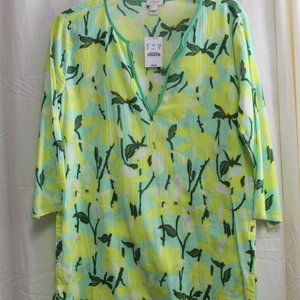 💛 NEW J CREW Yellow Green Floral Henley Small